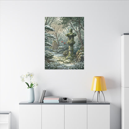 Stone Lantern Winter Canvas Art | Japandi Warm Design