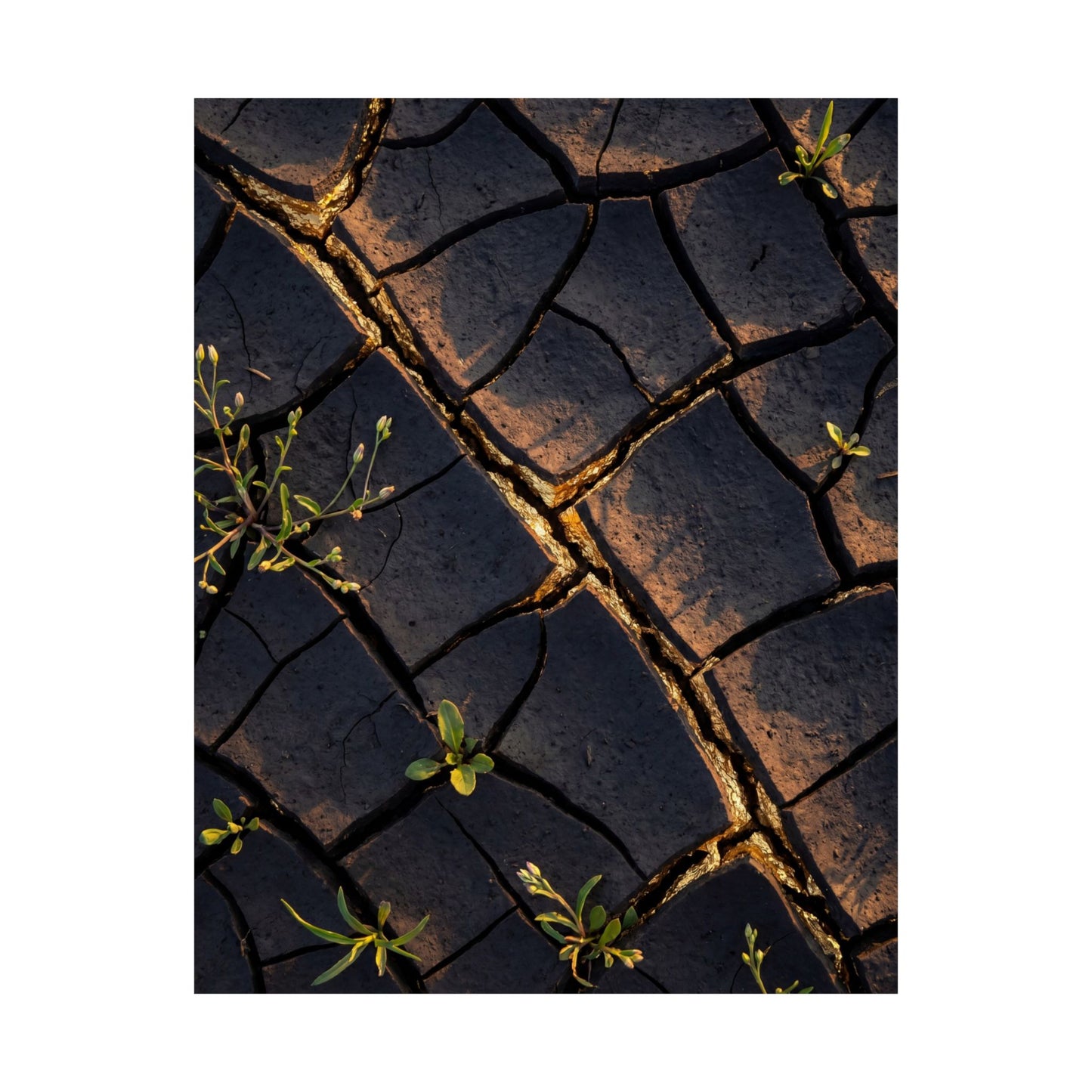 Cracked Earth Gold Vein Wall Art Print | Philosophical Kintsugi Art