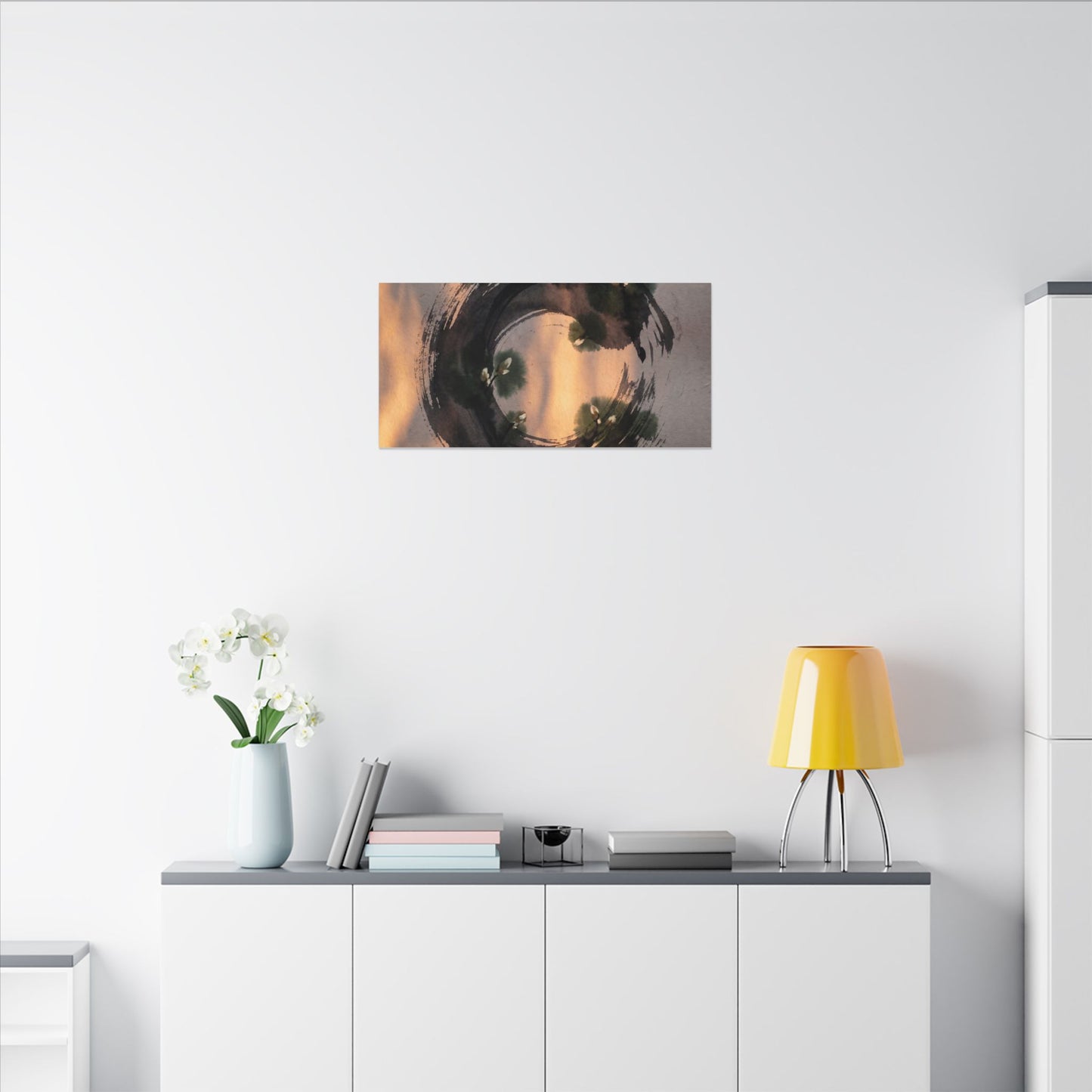Ink Brushstroke Spring Canvas Art | Dark Japandi Bold Design