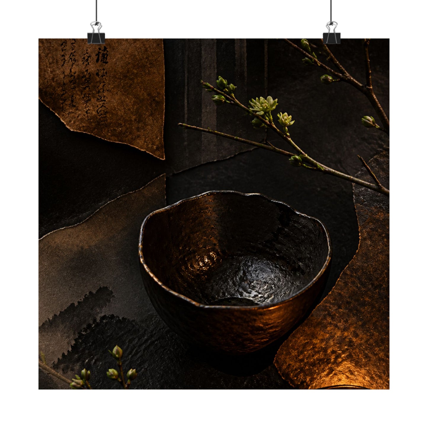 Moody Ceramic Bowl Wall Art Print - Shadow Zen Dark Japandi