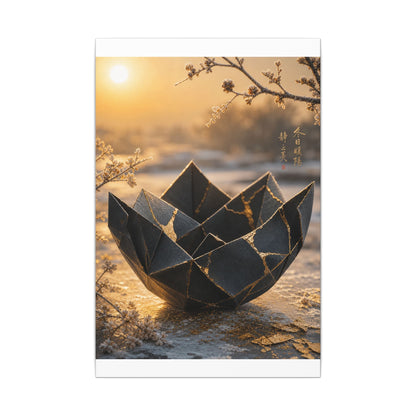 Kintsugi Paper Fold in Golden Hour | Gold Repair Canvas Art