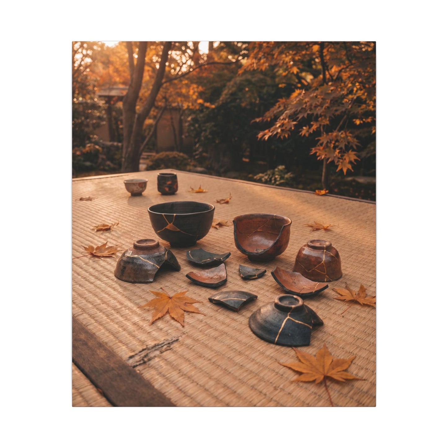 Golden Hour Tea Ceremony Canvas Art - Kintsugi Shibui