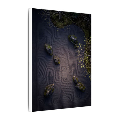Dark Japandi Rock Garden in Dawn | Shadow Zen Canvas Art