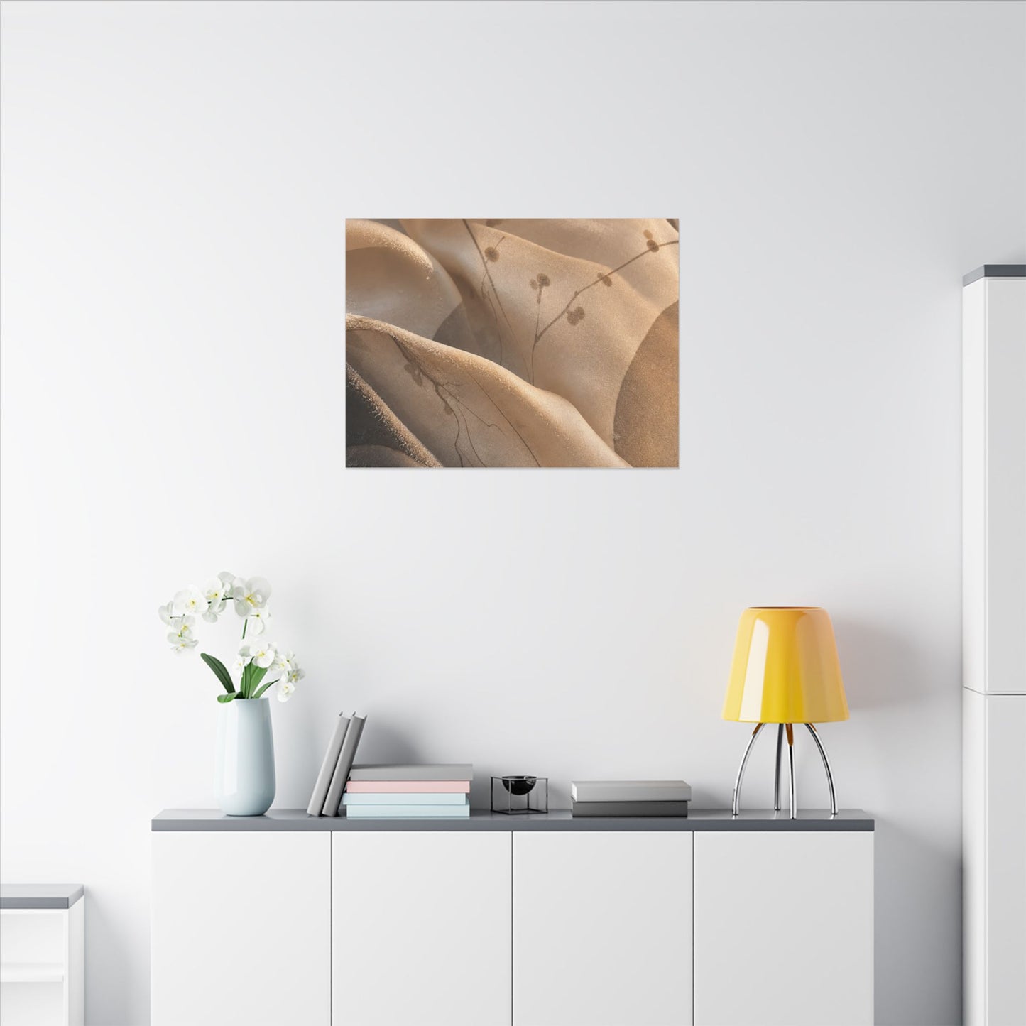 Japandi Silk Drape in Golden Hour | Japanese Pattern Canvas Art