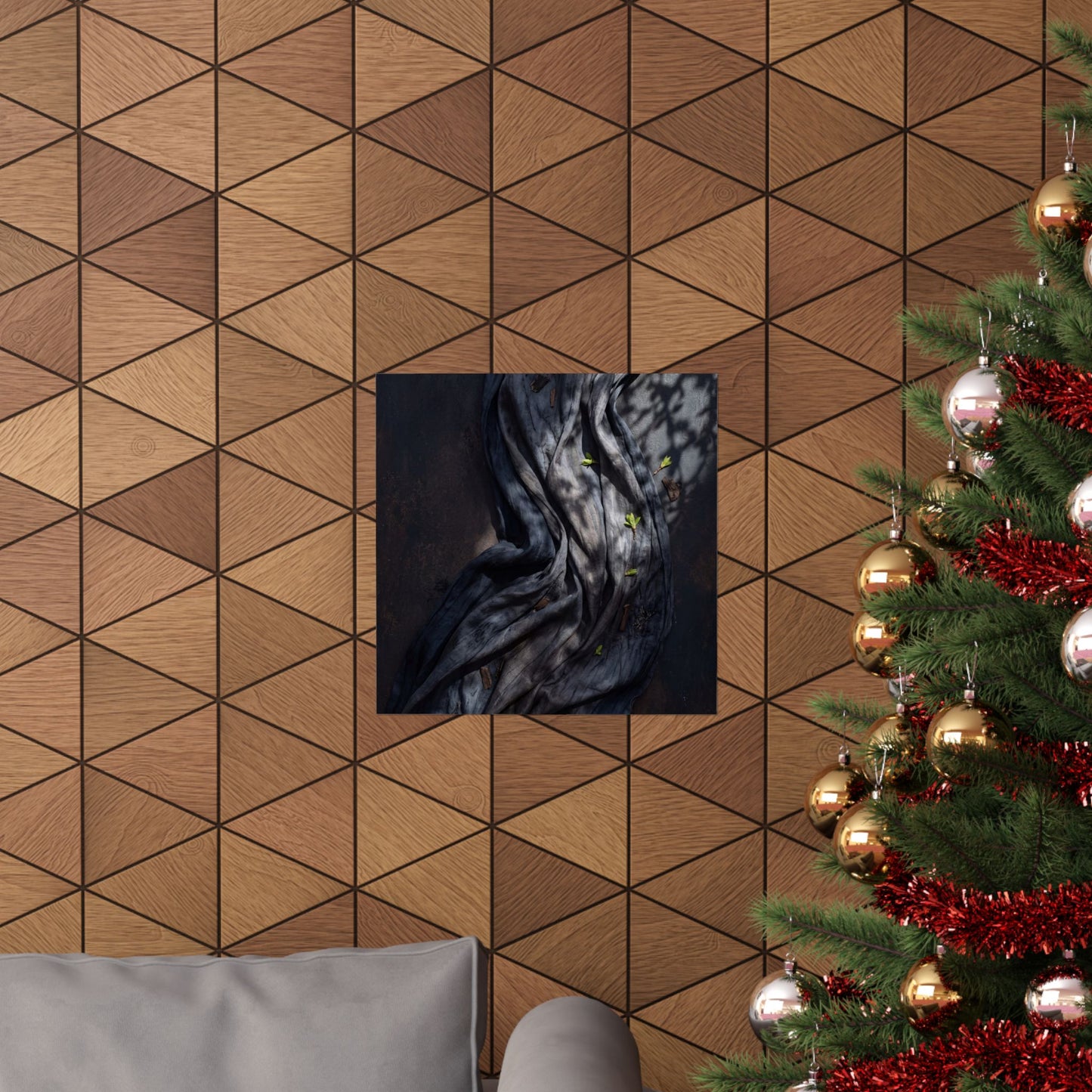 Dark Japandi Silk Drape in Dappled | Dark Texture Wall Art Print