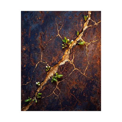 Shibui Rust Patina Wall Art Print - Kintsugi Gold Vein