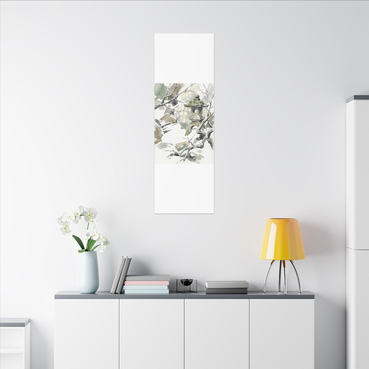 Elegant Stone Lantern Canvas Art - Watercolor Japandi