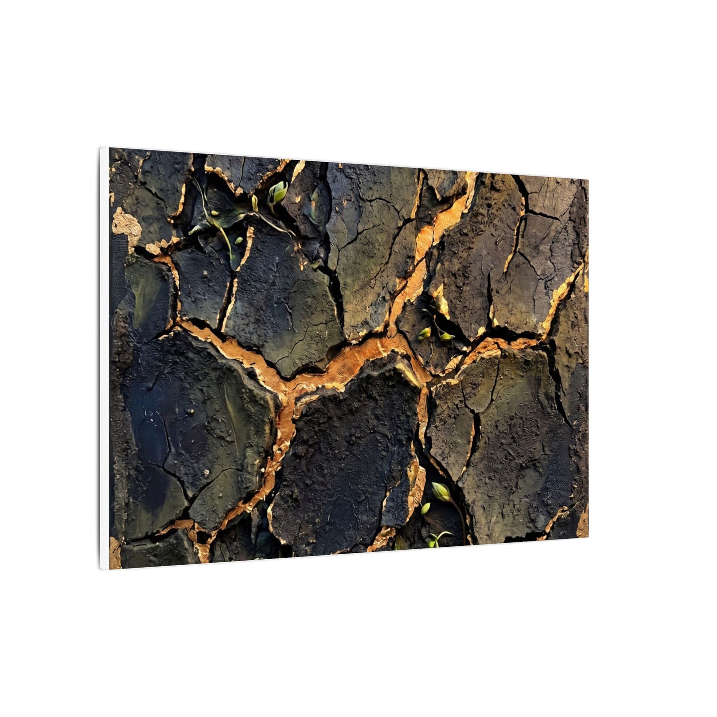 Cracked Earth Spring Canvas Art | Dark Japandi Atmospheric Design