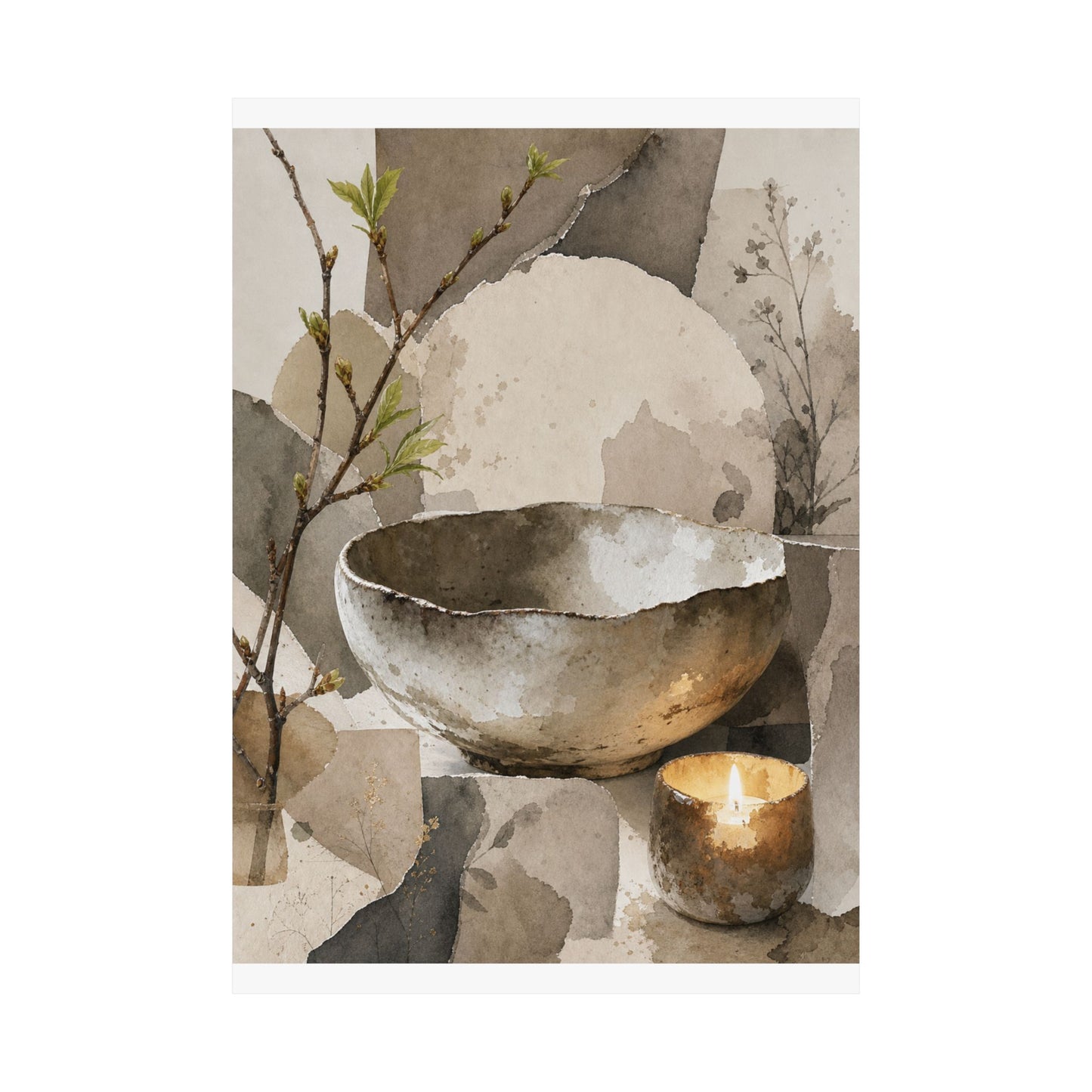 Candlelight Ceramic Bowl Wall Art Print - Japandi Fukinsei