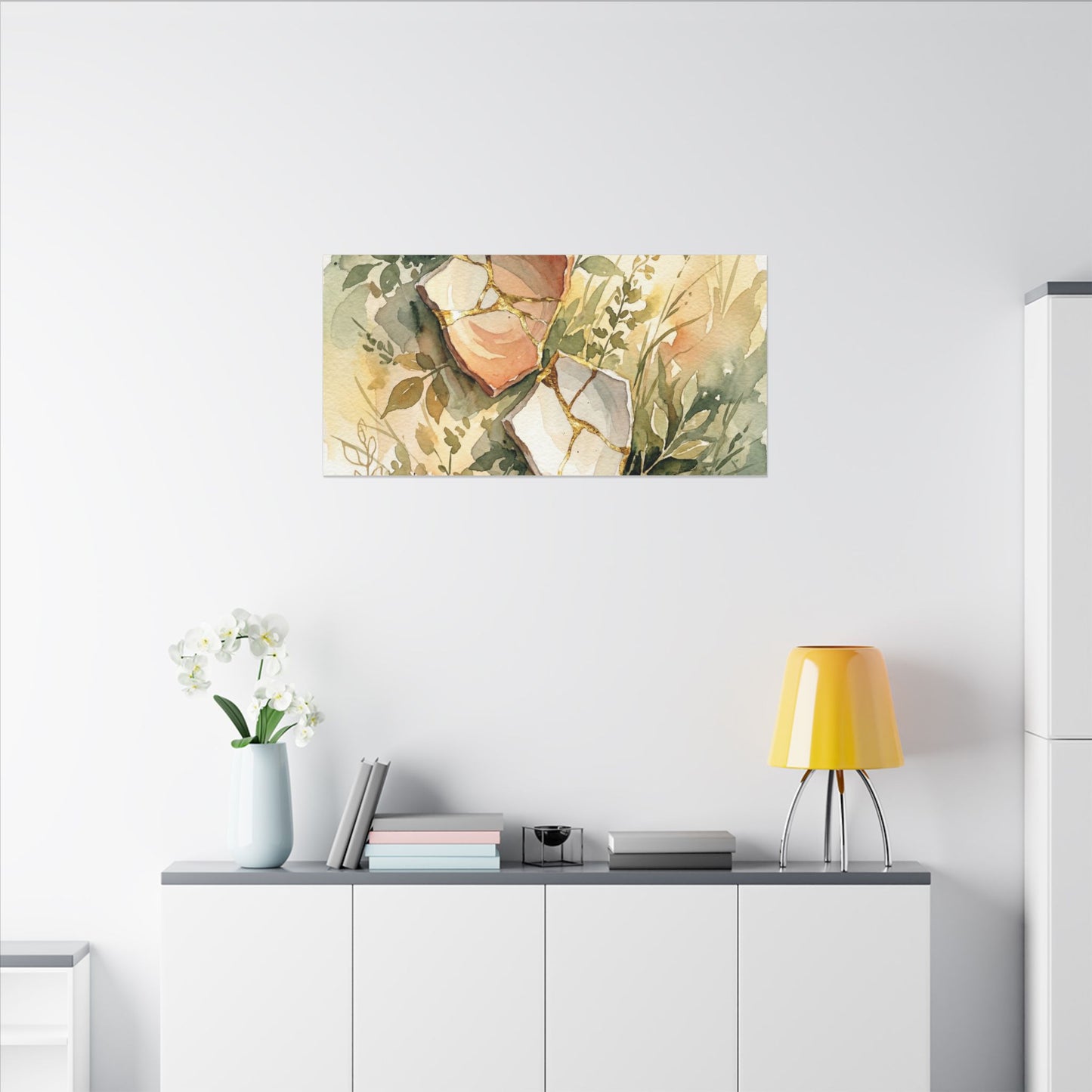 Japandi Broken Pottery in Golden Hour | Watercolor Canvas Art