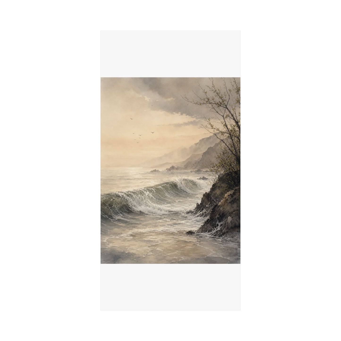 Warm Ocean Wave Wall Art Print - Watercolor Japandi
