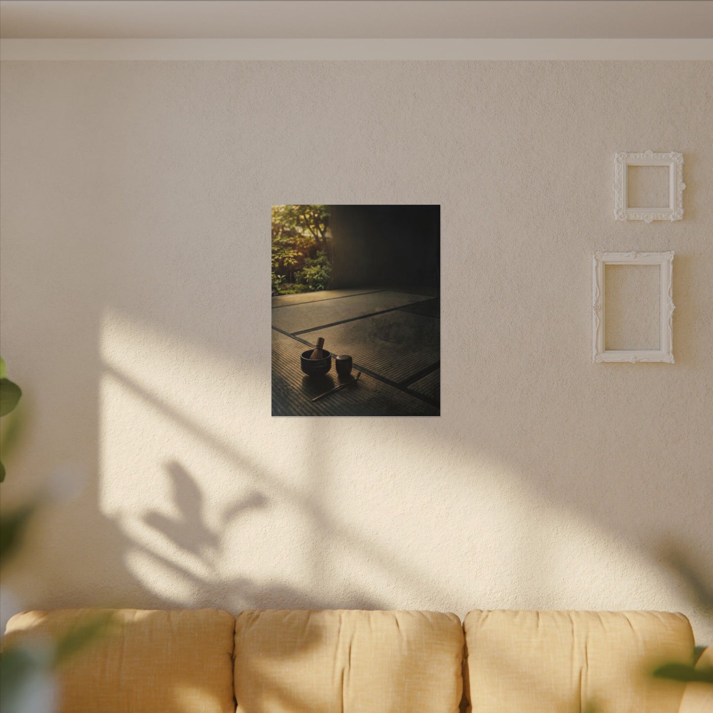 Dark Japandi Tea Ceremony in Golden Hour | Dark Texture Canvas Art