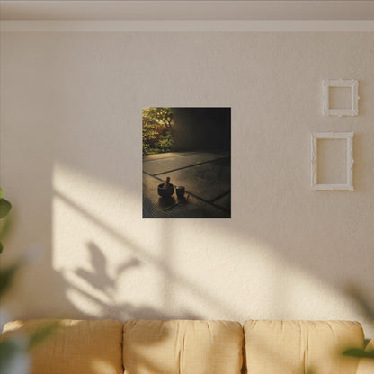 Dark Japandi Tea Ceremony in Golden Hour | Dark Texture Canvas Art