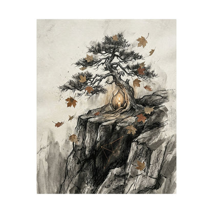 Pine Tree Autumn Wall Art Print | Japandi Elegant Design