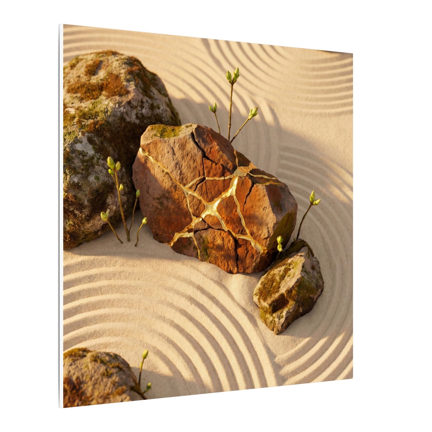 Kanso Rock Garden Canvas Art - Kintsugi Crackle Gold