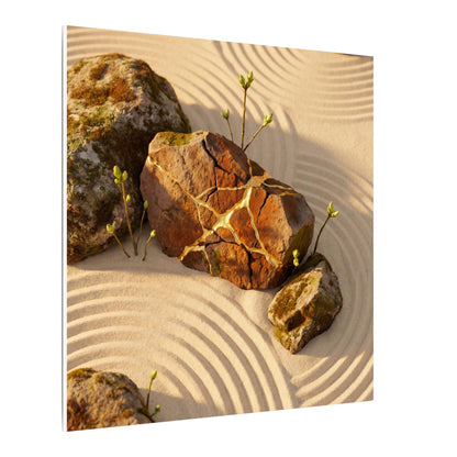 Kanso Rock Garden Canvas Art - Kintsugi Crackle Gold
