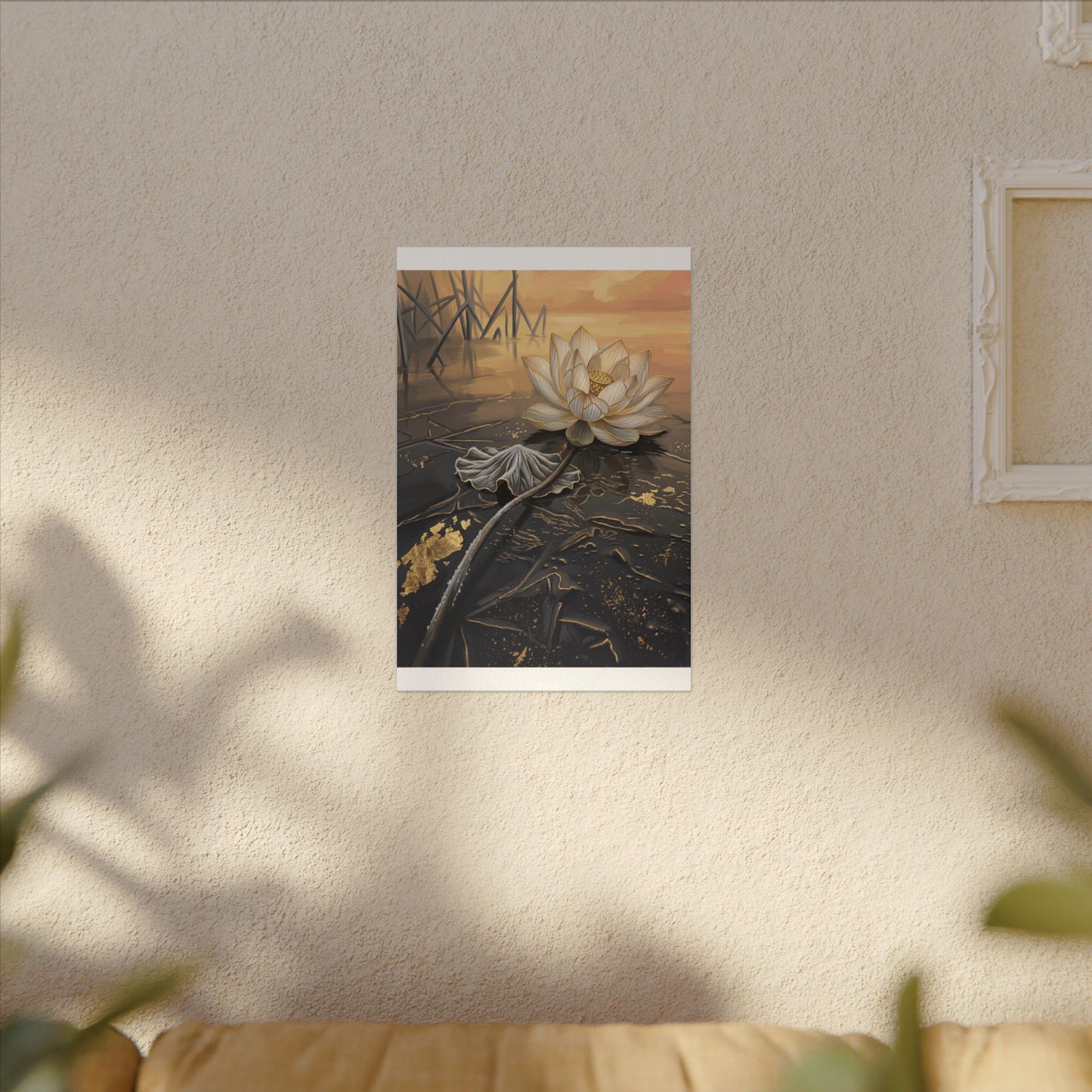 Kintsugi Lotus Flower in Golden Hour | Gold Vein Canvas Art