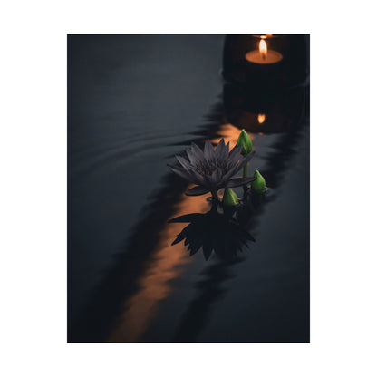 Candlelight Lotus Flower Wall Art Print - Dark Japandi Seijaku