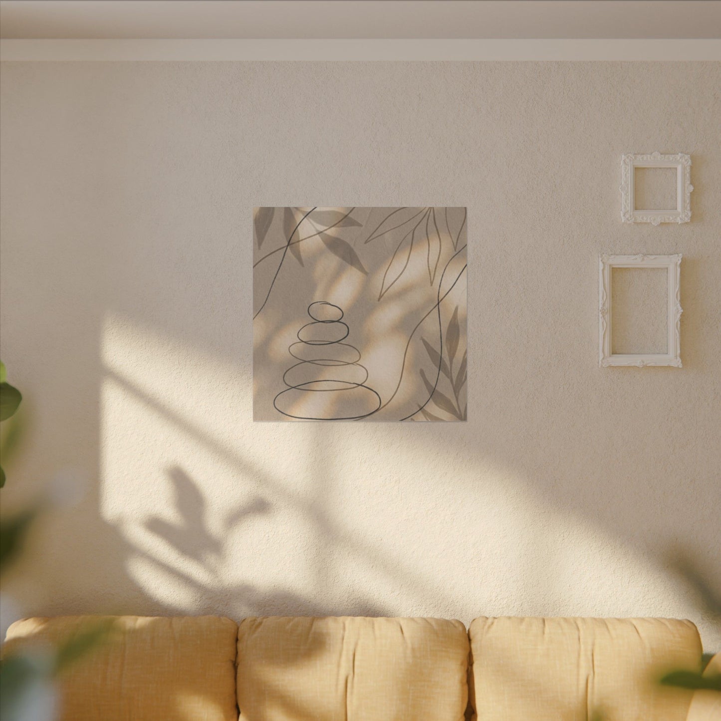 River Stones Minimal Line Canvas Art | Earthy Japandi Art