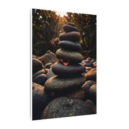 Dark Japandi River Stones in Golden Hour | Moody Minimal Canvas Art