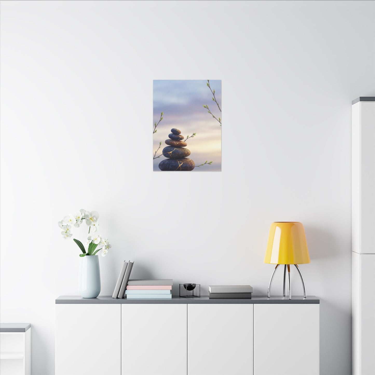 Spring River Stones Gold Vein Canvas Art | Philosophical Decor