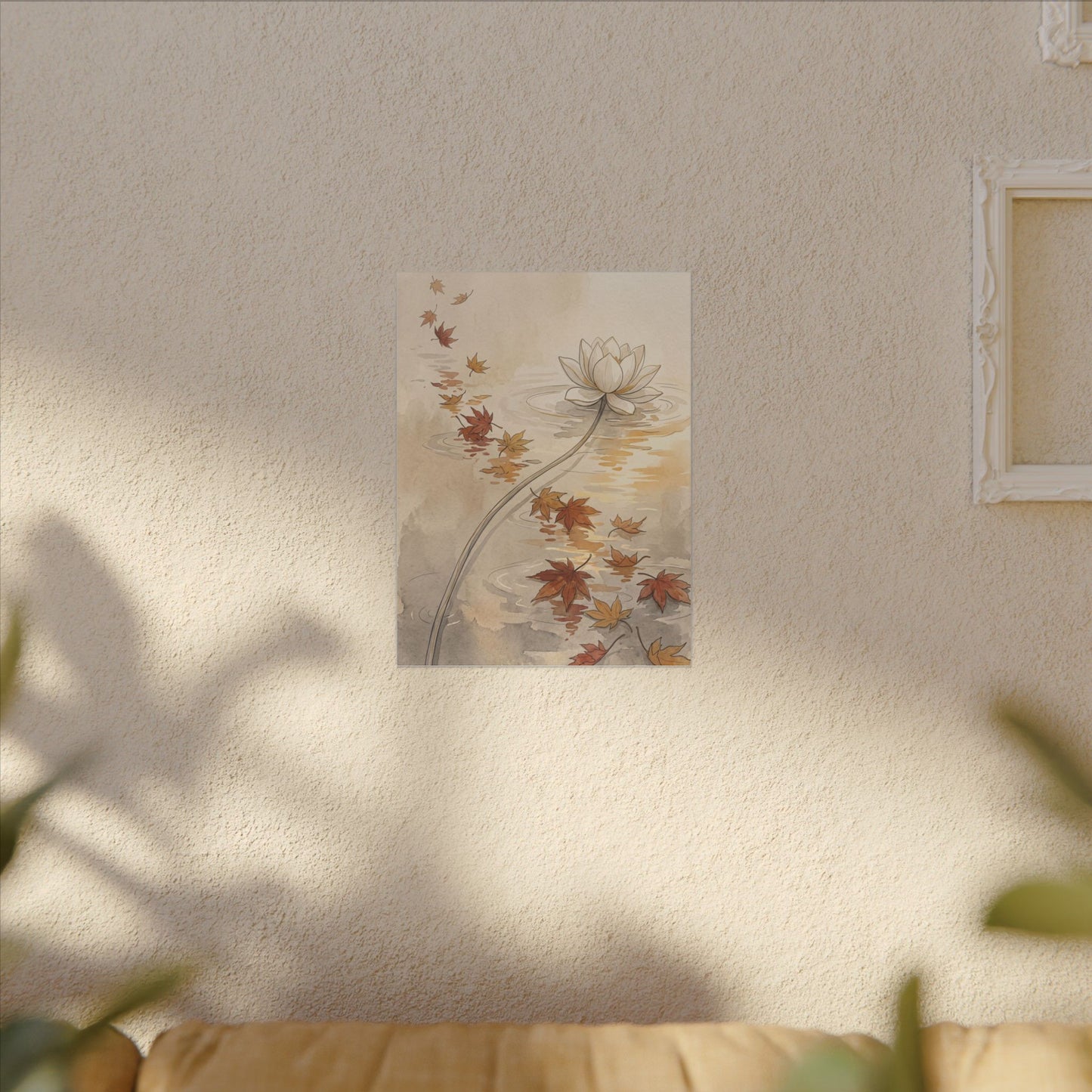 Lotus Flower Canvas Art | Autumn Japandi Minimal Line Art