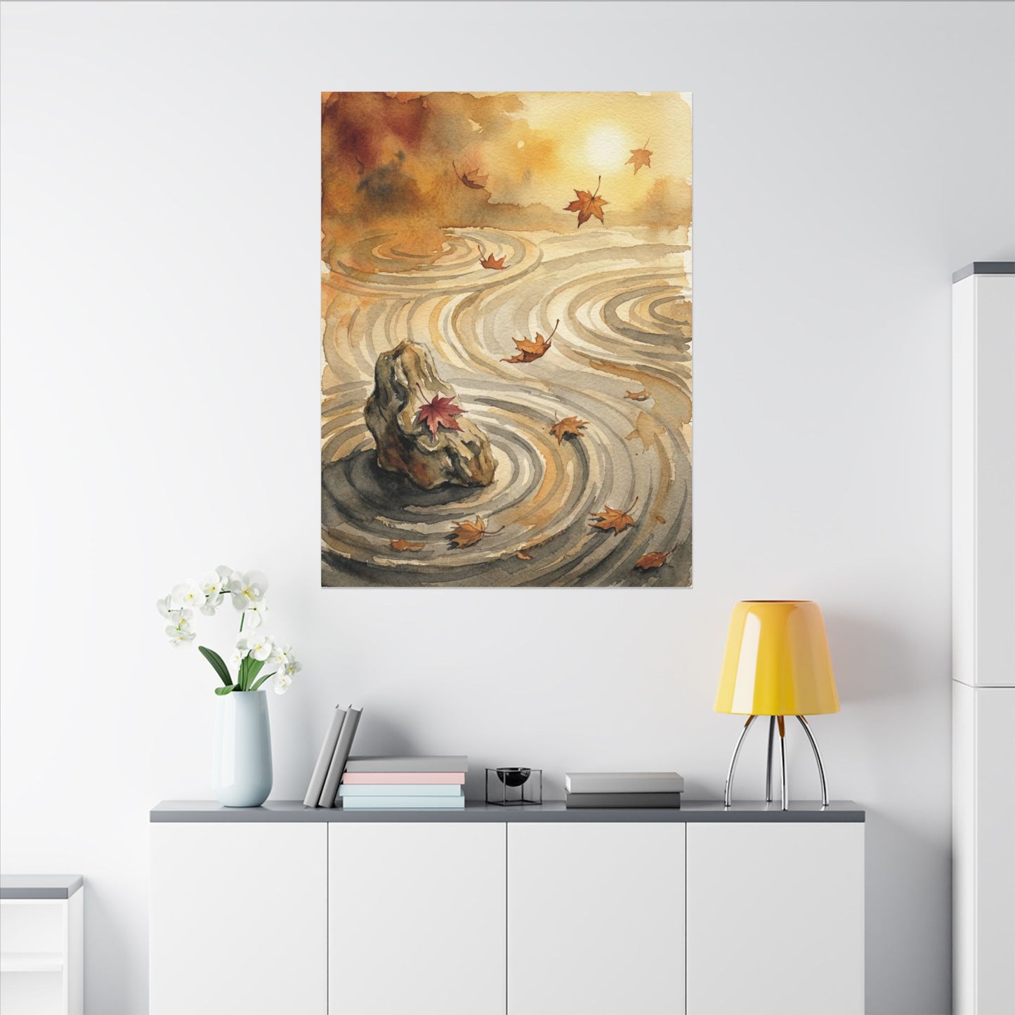 Autumn Rock Garden Watercolor Canvas Art | Neutral Decor