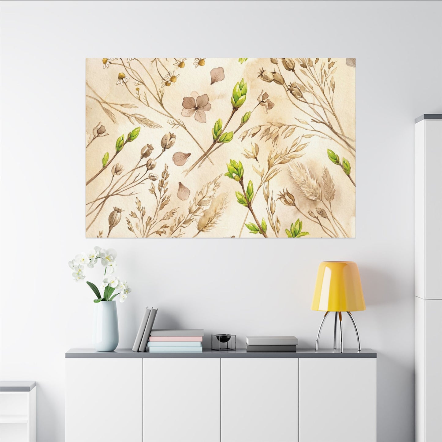 Spring Dried Flowers Watercolor Canvas Art | Earthy Decor