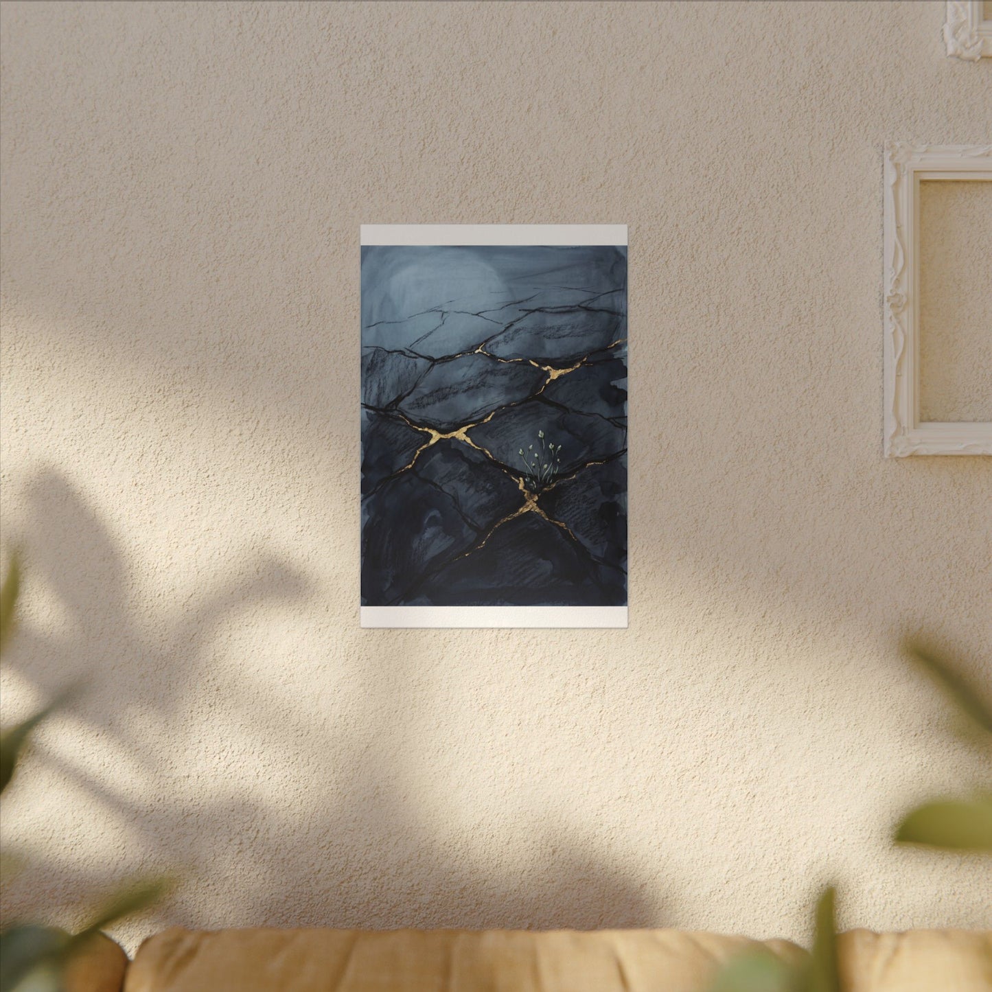Mono No Aware Cracked Earth Canvas Art - Dark Japandi Charcoal Ink