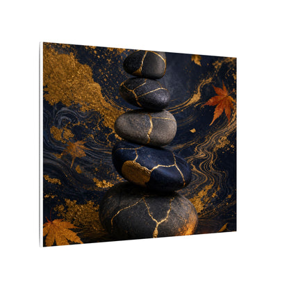 River Stones Autumn Canvas Art | Kintsugi Artful Design