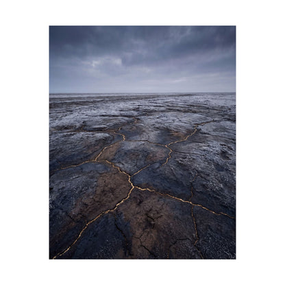 Cracked Earth Dark Texture Wall Art Print | Bold Dark Japandi Art