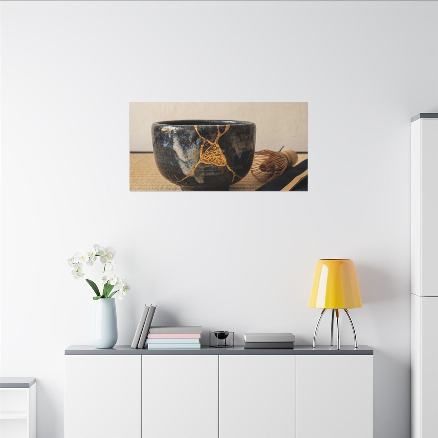 Kanso Tea Ceremony Canvas Art - Kintsugi Gold Vein