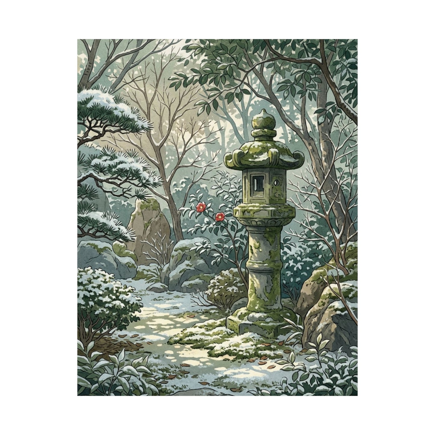 Dappled Stone Lantern Wall Art Print - Japandi Datsuzoku