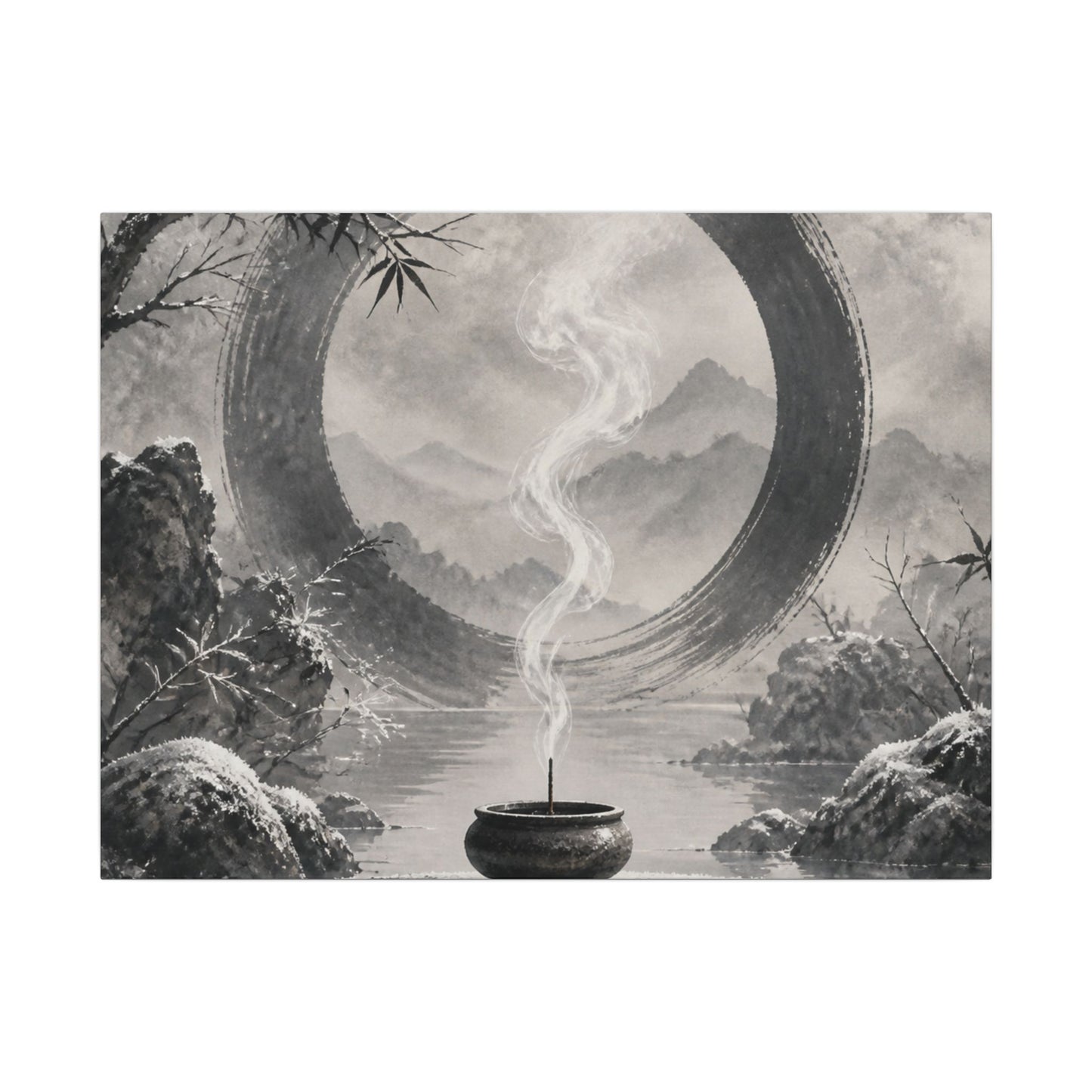 Incense Smoke Canvas Art | Winter Zen Sumi E Art