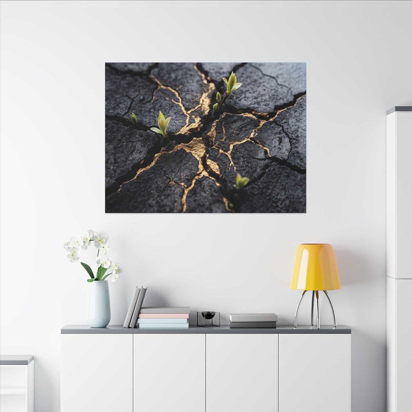 Ma Cracked Earth Canvas Art - Dark Japandi Charcoal Ink