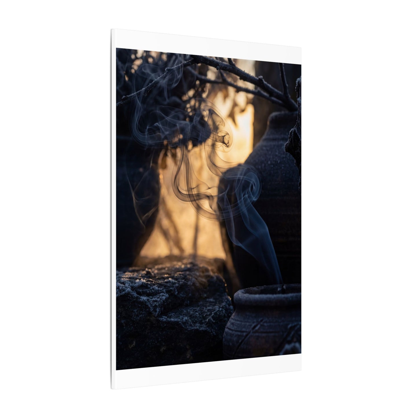 Incense Smoke Canvas Art | Winter Dark Japandi Shadow Zen Art