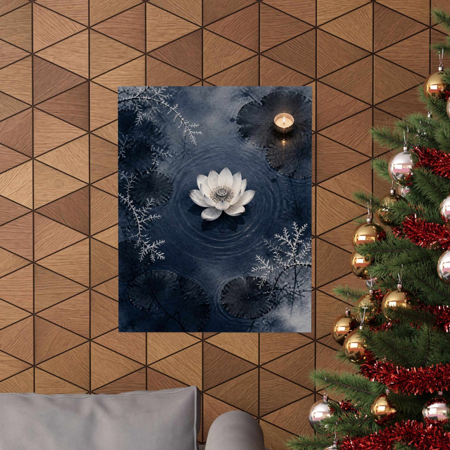 Lotus Flower Wall Art Print | Winter Zen Sumi E Art