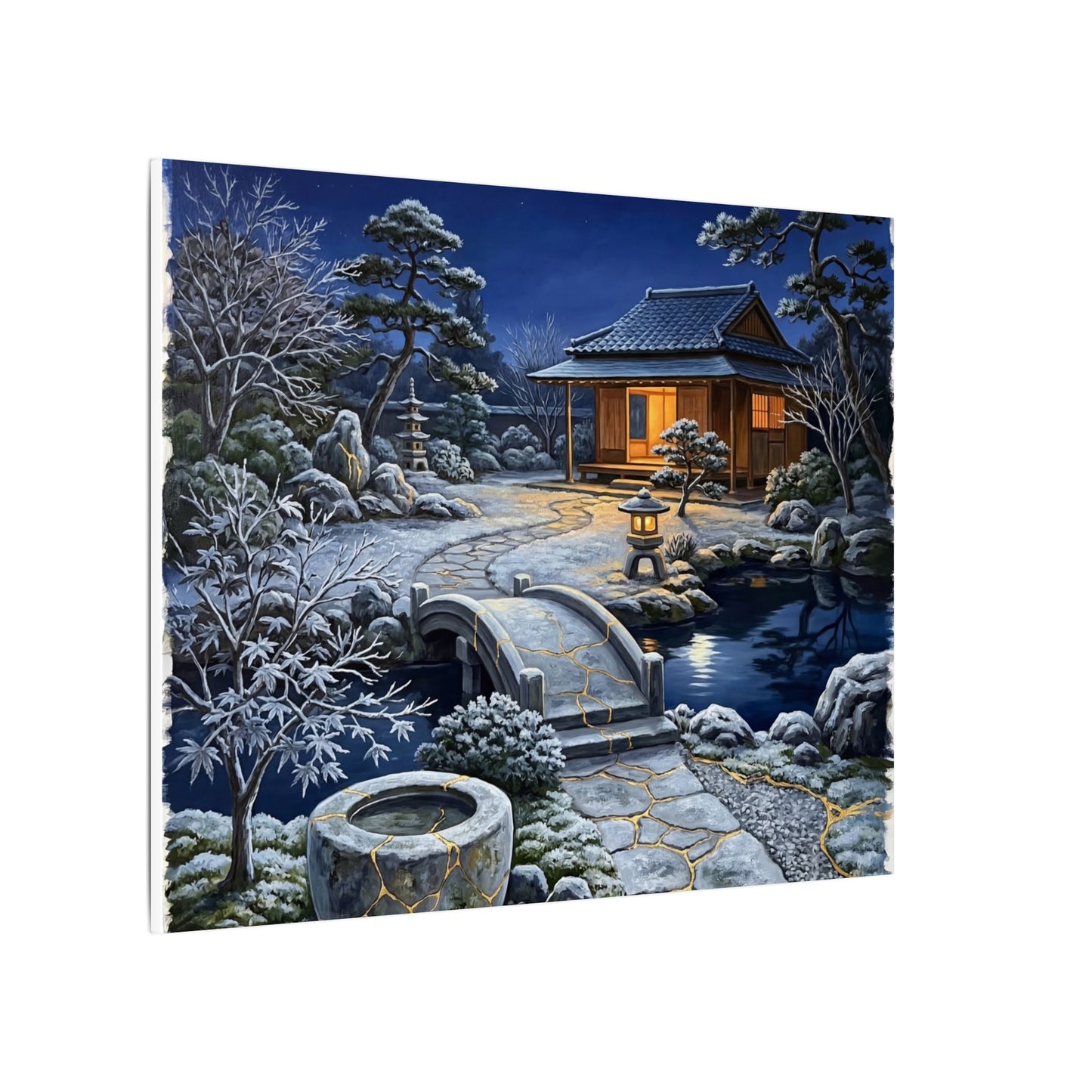 Moonlit Garden Winter Canvas Art | Kintsugi Artful Design