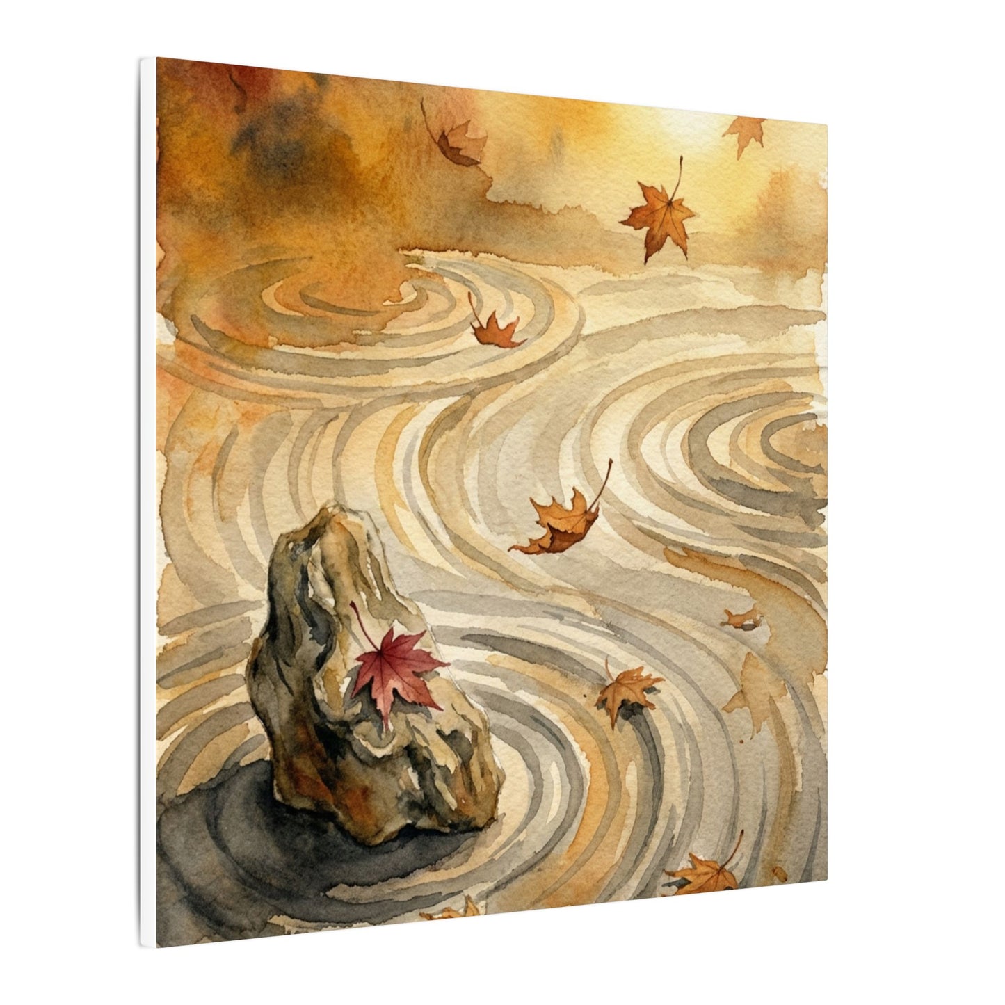 Autumn Rock Garden Watercolor Canvas Art | Neutral Decor