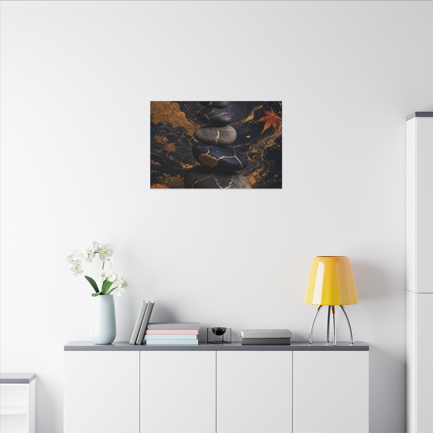 River Stones Autumn Canvas Art | Kintsugi Artful Design