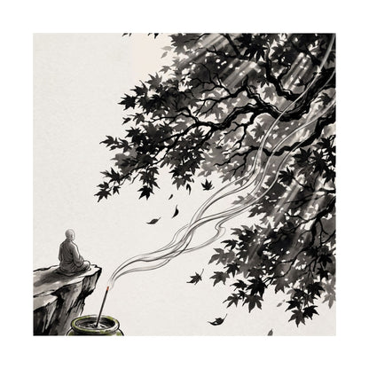 Contemplative Incense Smoke Wall Art Print - Ukiyo E Inspired Zen