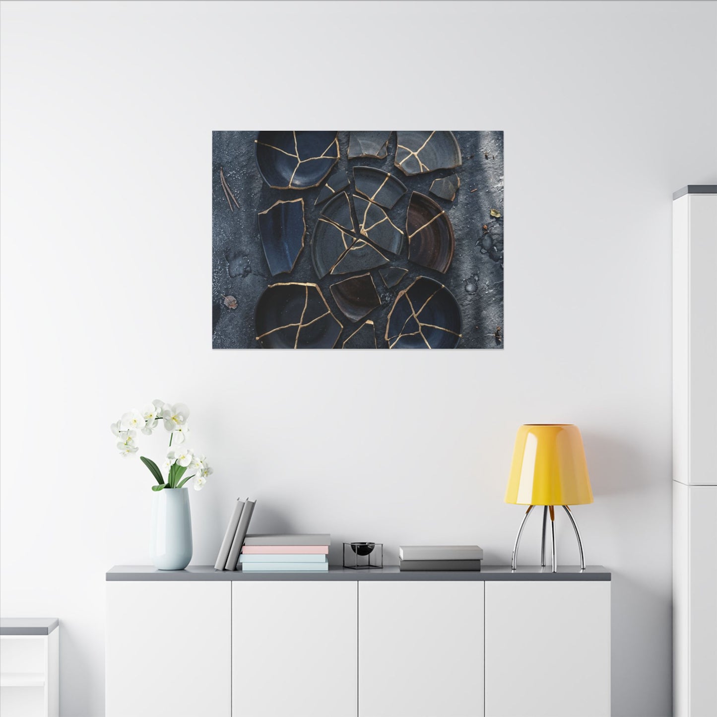 Dark Japandi Broken Pottery in Dappled | Shadow Zen Canvas Art