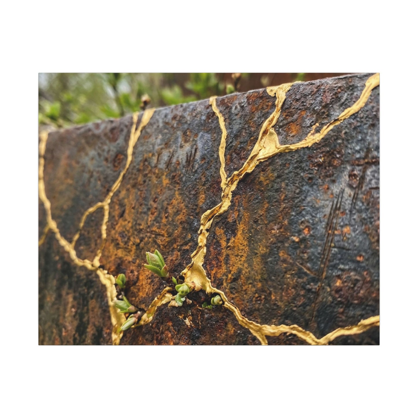 Mono No Aware Rust Patina Canvas Art - Kintsugi Gold Repair