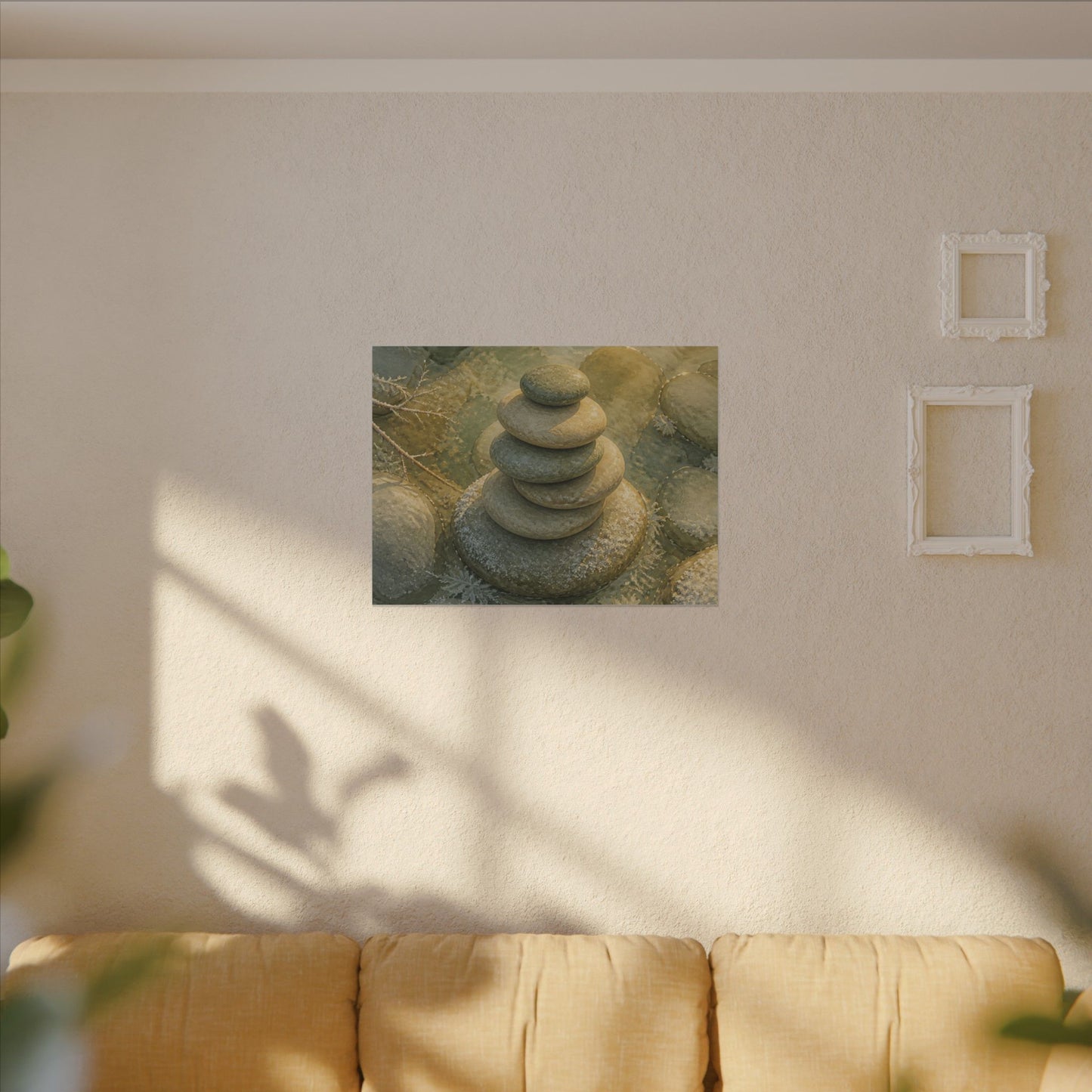 River Stones Watercolor Canvas Art | Elegant Japandi Art