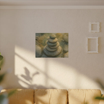 River Stones Watercolor Canvas Art | Elegant Japandi Art