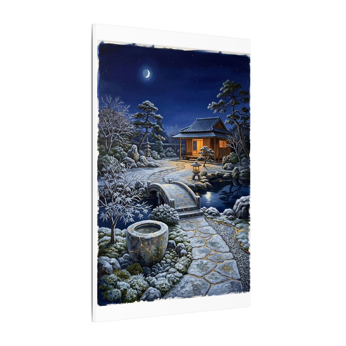 Moonlit Garden Winter Canvas Art | Kintsugi Artful Design