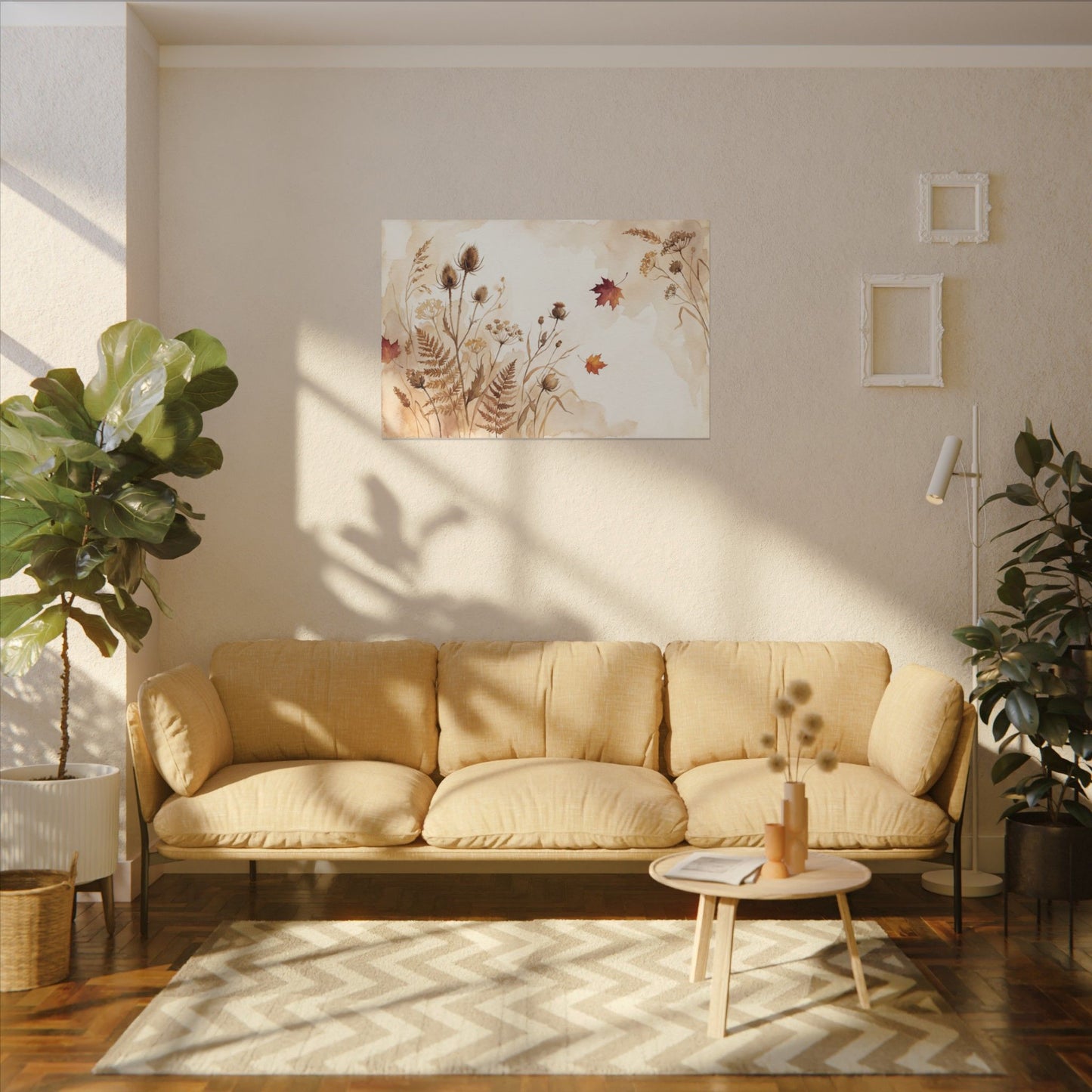 Dried Flowers Canvas Art | Autumn Japandi Watercolor Art