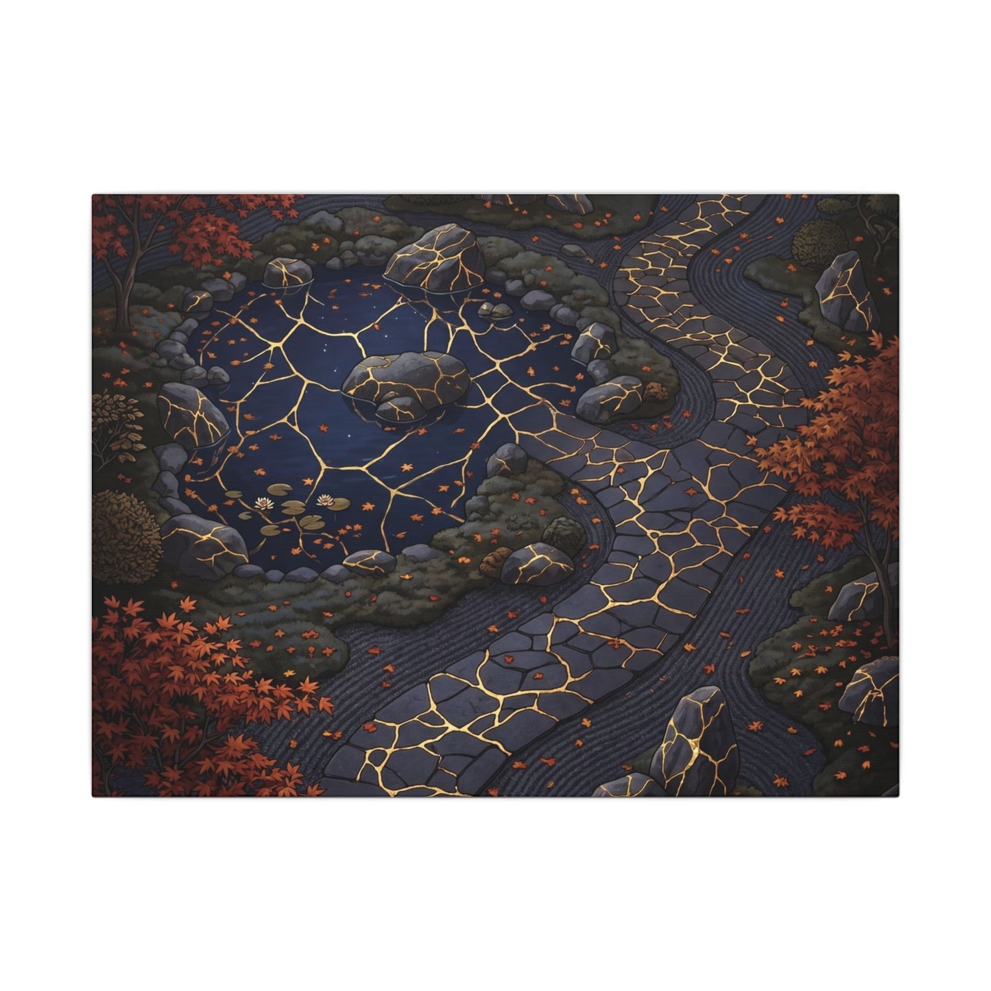 Moonlit Garden Gold Vein Canvas Art | Resilient Kintsugi Art