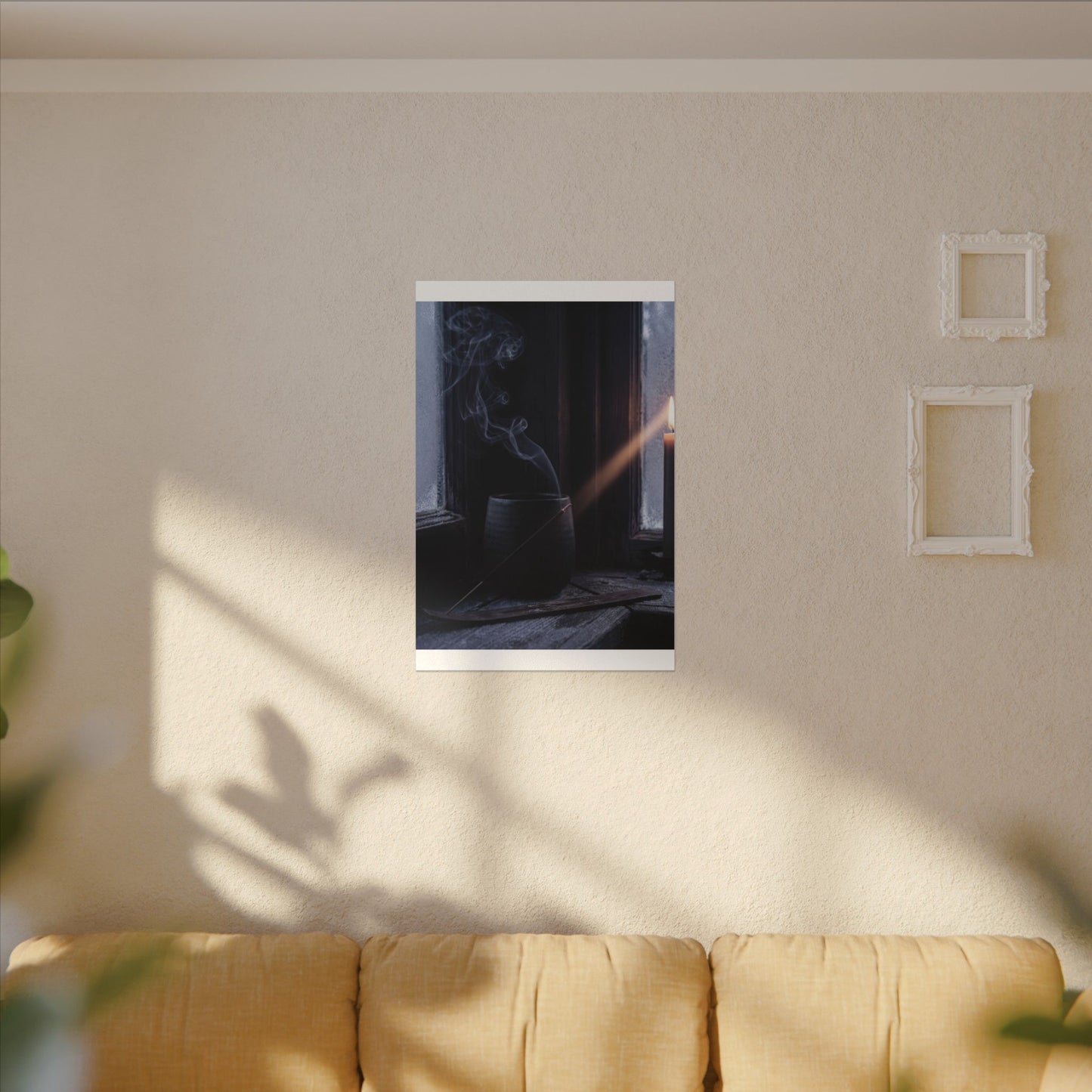 Incense Smoke Winter Canvas Art | Dark Japandi Sophisticated Design