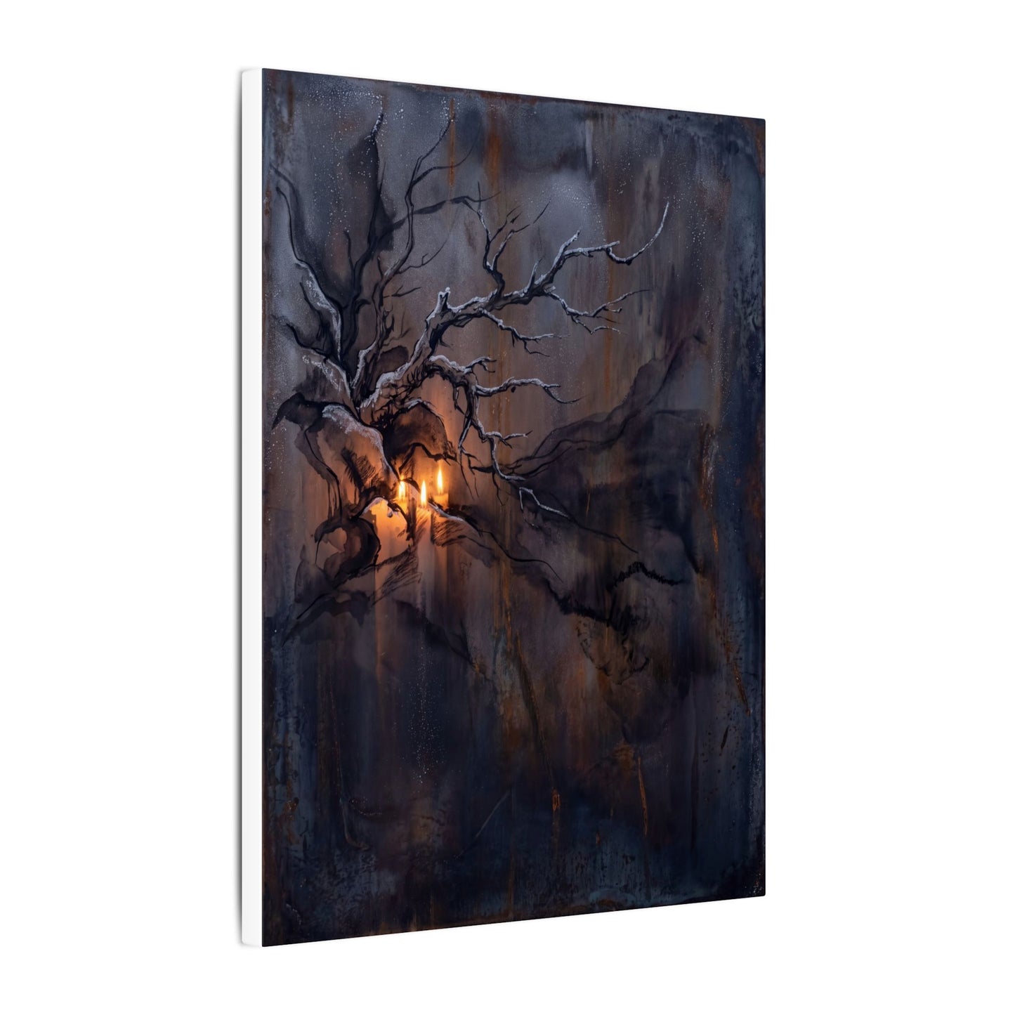 Winter Rust Patina Charcoal Ink Canvas Art | Atmospheric Decor